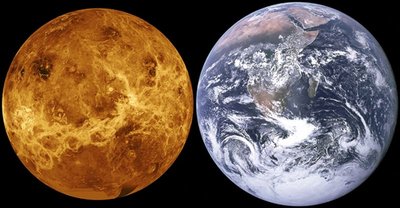 Comparison of Venus and Earth, illustrating Venus's supercritical CO2 atmosphere