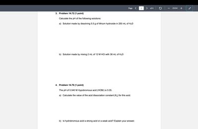 pH calculation for base and acid solutions