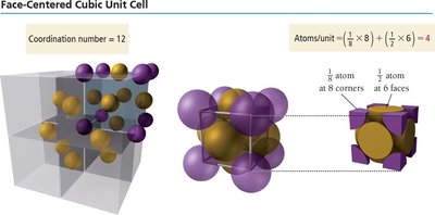 Face-centered cubic unit cell atom arrangement