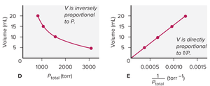 Boyle's Law graphs: V vs P and V vs 1/P