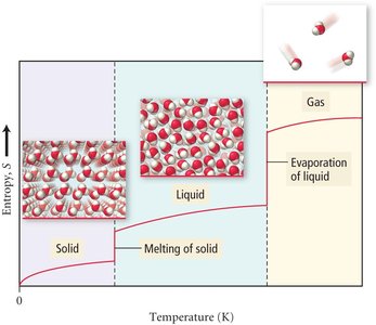 Entropy increases from solid to liquid to gas