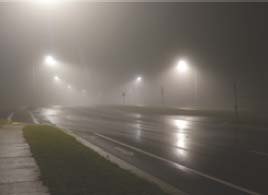 Foggy street showing Tyndall effect