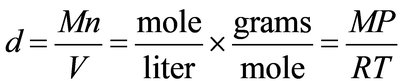 Density formula for gases