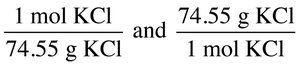 Mole-mole and molar mass factors for KCl and K