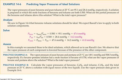 Example: Predicting vapor pressures of ideal solutions