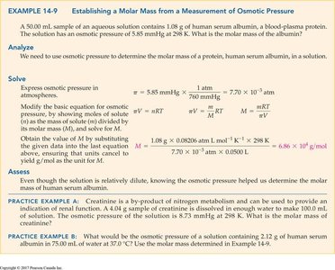 Example: Establishing molar mass from osmotic pressure