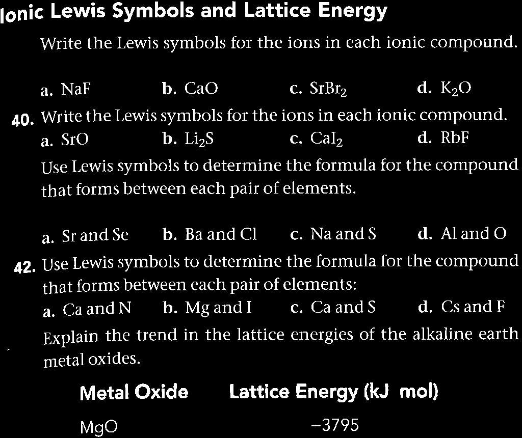 Ionic Lewis Symbols and Lattice Energy exercises