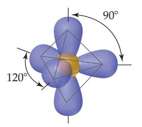 Trigonal bipyramidal geometry with axial and equatorial positions