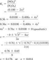 Quadratic formula application for equilibrium calculation