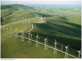 Wind turbines in a field, representing wind power