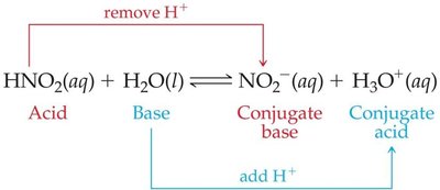 Conjugate acid-base pairs in HNO2 and H2O reaction