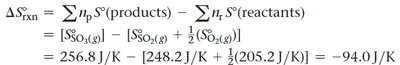 Worked calculation for ΔG°rxn for SO2 + 1/2 O2 → SO3