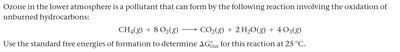 Table of ΔG°f for CH4, O2, CO2, H2O, O3