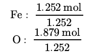 Dividing moles by the smallest value to get ratios