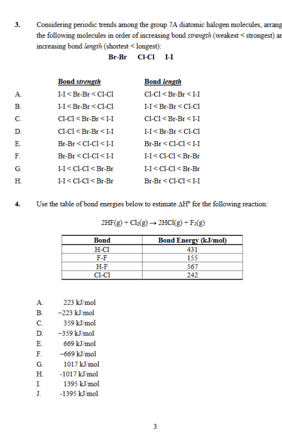 Periodic trends and bond energies worksheet