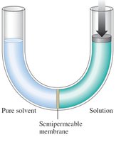 Reverse osmosis: pressure applied to solution