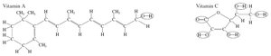 Structures of Vitamin A (nonpolar) and Vitamin C (polar)