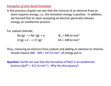 Energetics of ionic bond formation