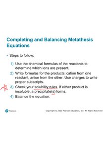 Slide listing steps for completing and balancing metathesis equations