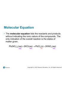 Slide showing molecular equation for precipitation reaction