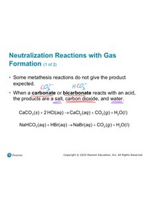 Slide explaining neutralization reactions with gas formation