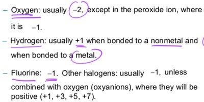 Slide explaining oxidation numbers for oxygen, hydrogen, and halogens