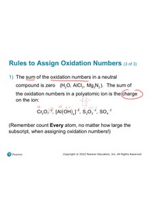 Slide explaining sum of oxidation numbers in compounds and ions