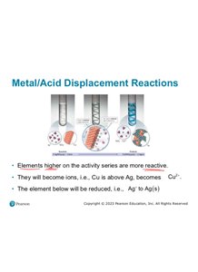 Slide showing metal/acid displacement reactions