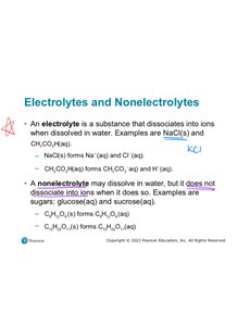 Slide listing examples of electrolytes and nonelectrolytes