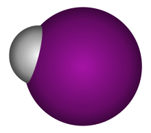 Space-filling model of hydrogen iodide, a polar molecule