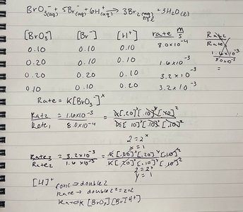 Handwritten notes on rate law determination