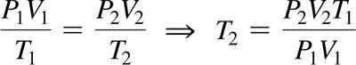 Combined gas law equation rearranged for T2