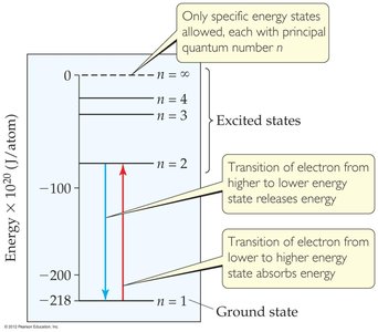 Bohr model energy levels and electron transitions