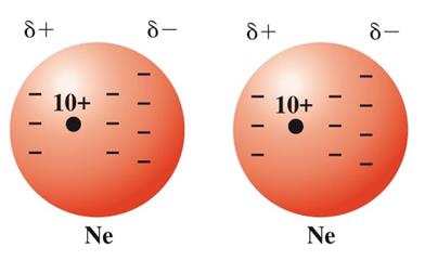 Temporary dipoles in neon atoms