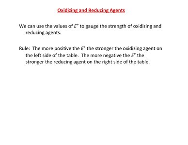 Standard reduction potentials table with highlighted reducing agents