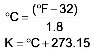 Temperature conversion formulas