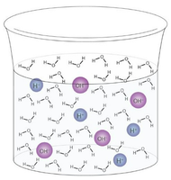 Autoionization of water: H+ and OH- ions in water