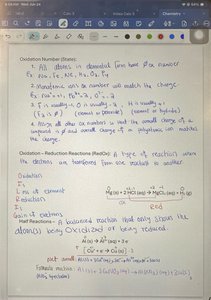 Handwritten notes on oxidation numbers and redox reactions