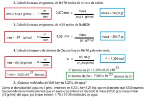 Ejercicios de cálculo de masa, moles y átomos
