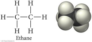 Ethane structural and space-filling model