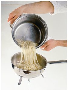 Separation of spaghetti and water by straining