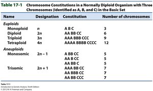 Table of euploid and aneuploid chromosome constitutions