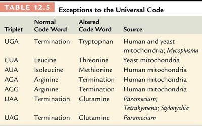 Exceptions to the universal code