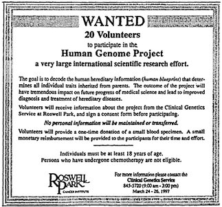 Wanted poster for Human Genome Project volunteers