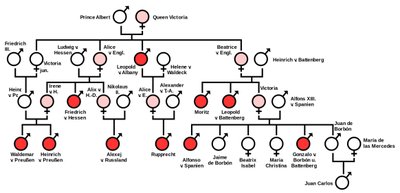 Pedigree of hemophilia in European royalty