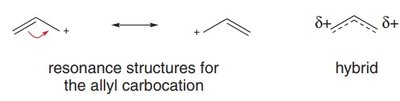 Resonance structures and hybrid for the allyl carbocation