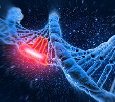 DNA double helix with highlighted mutation