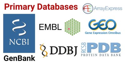 Primary genomic databases including GenBank, EMBL, DDBJ, GEO, PDB, ArrayExpress
