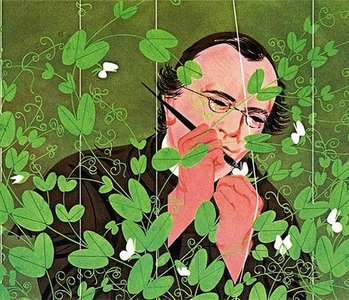 Mendel trabajando con plantas de guisante