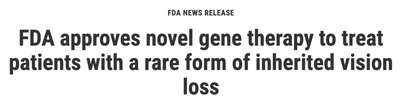 FDA approval for gene therapy for vision loss